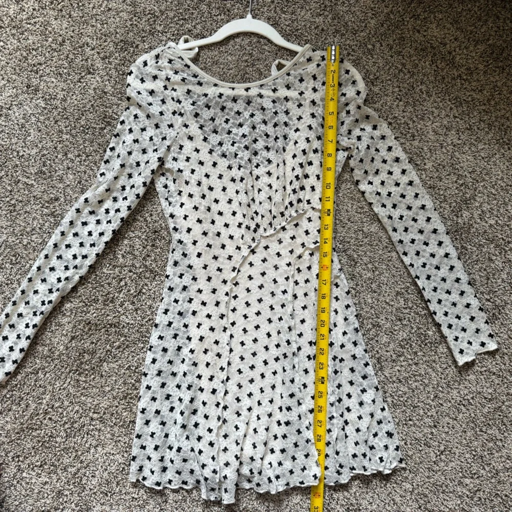 Free People Cream Long Sleeve Mini Dress with Black Dot Print